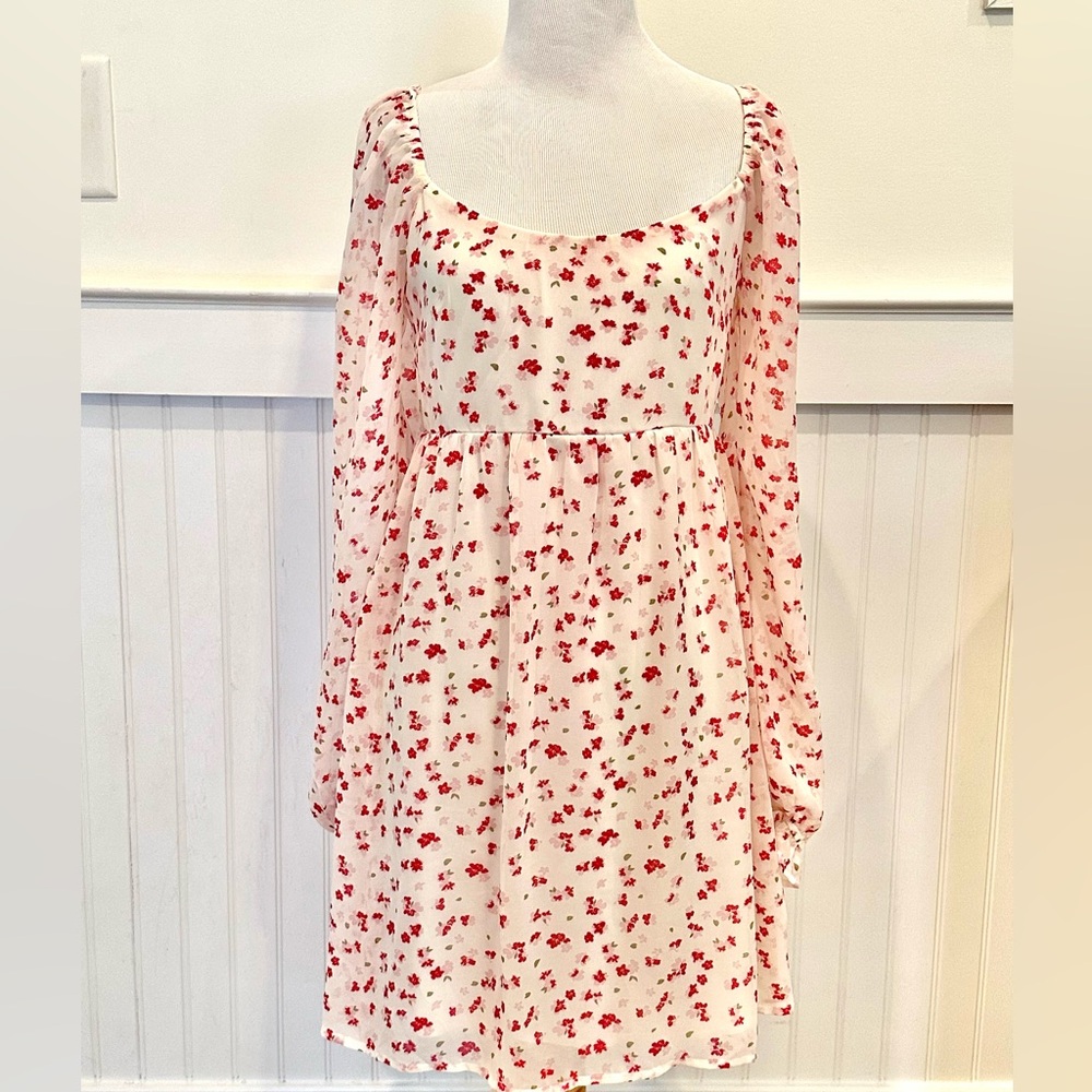 Trixxi Pink & Red Floral Long Sleeve Dress